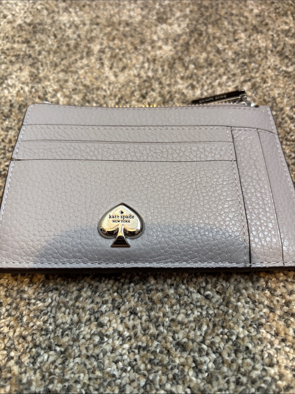 kate spade lavender pebble leather card holder with gold spade logo